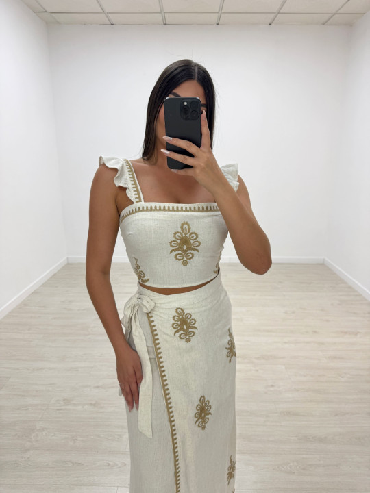 CONJUNTO FALDA LINO BORDADO CONJUNTO FALDA LINO BORDADO